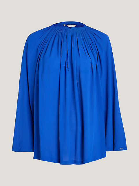 blue oversized fit krepp-bluse mit raffungen für damen - tommy hilfiger
