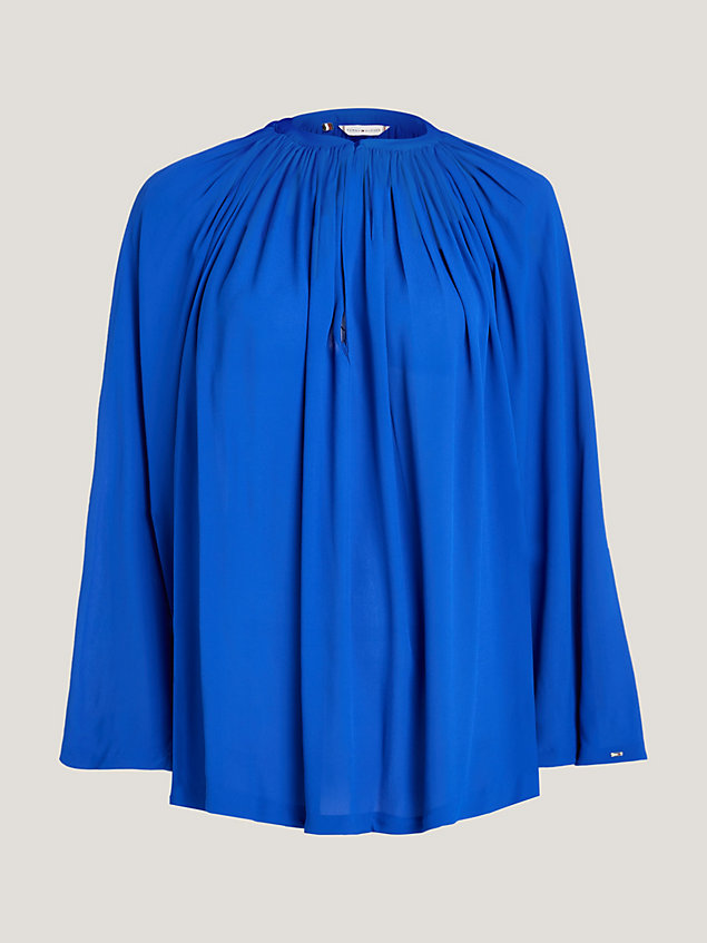 blue geplooide oversized blouse van crêpe voor dames - tommy hilfiger