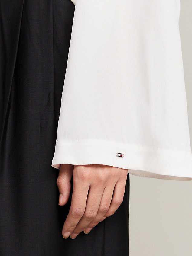 white oversized fit krepp-bluse mit raffungen für damen - tommy hilfiger