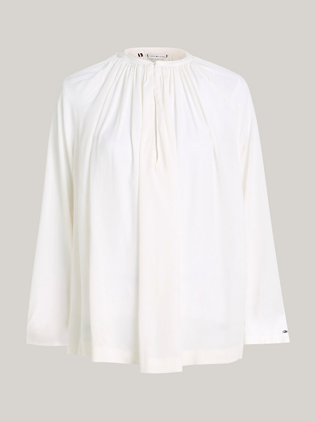 white gathered oversized crepe blouse for women tommy hilfiger