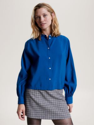 Collarless hot sale shirt womens