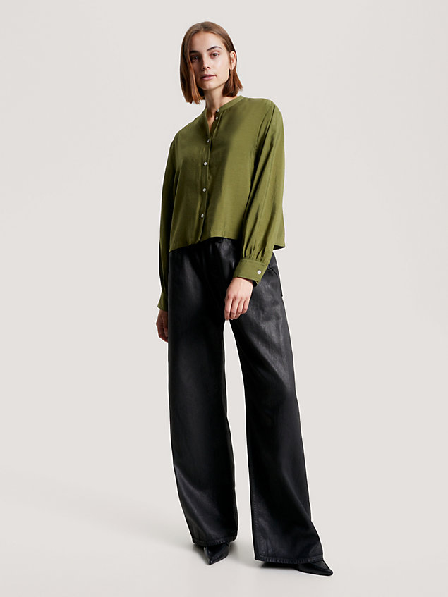 green kragenloses cropped fit hemd mit struktur für damen - tommy hilfiger