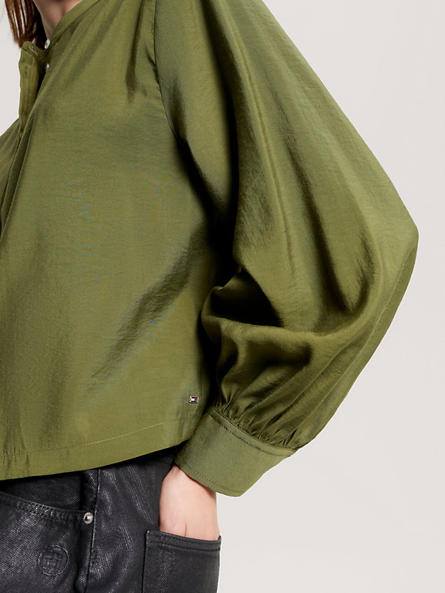green kragenloses cropped fit hemd mit struktur für damen - tommy hilfiger