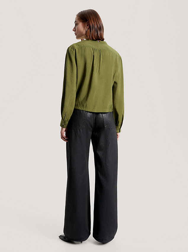 green collarless textured cropped shirt for women tommy hilfiger