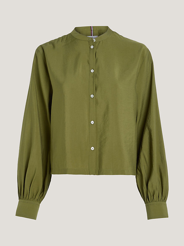 green collarless textured cropped shirt for women tommy hilfiger