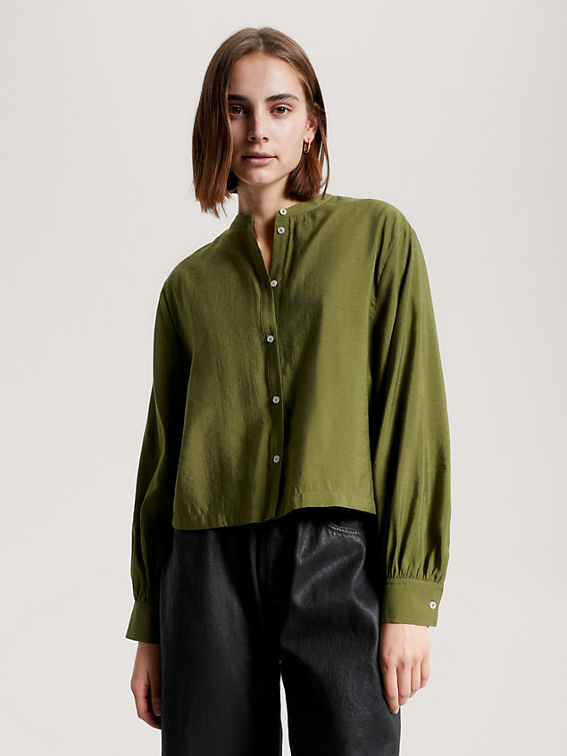 camicia crop con finitura tramata green da donna tommy hilfiger