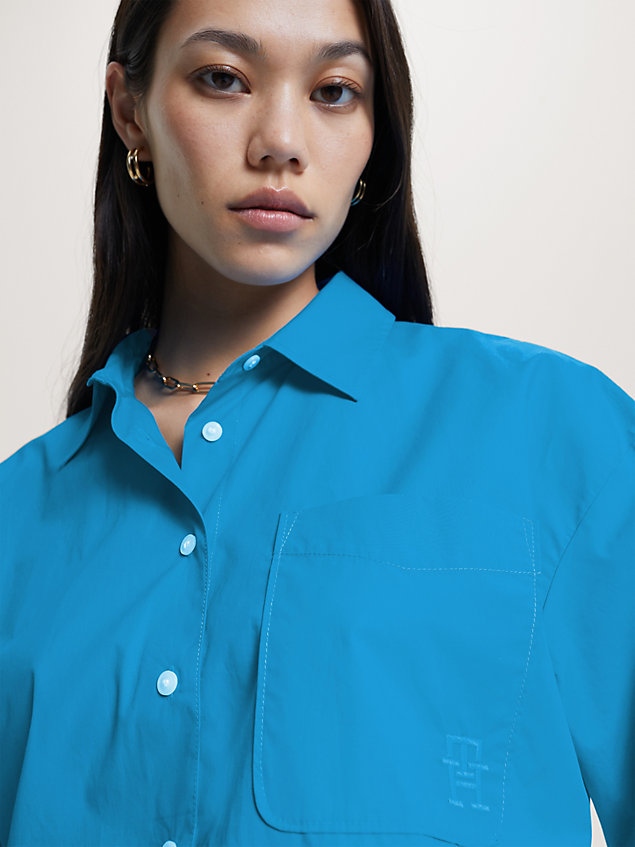 camisa oversize con monograma th blue de mujer tommy hilfiger