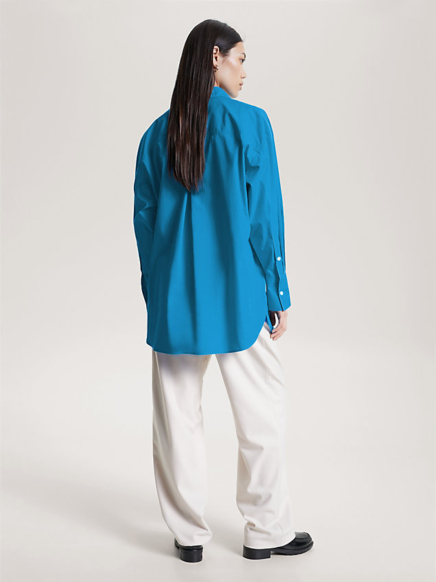 blue th monogram oversized fit shirt for women tommy hilfiger