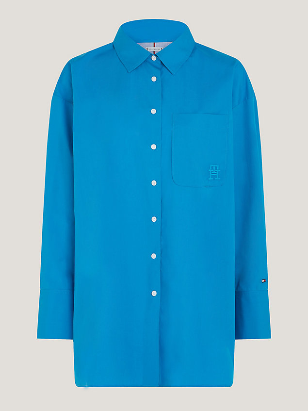camisa oversize con monograma th blue de mujer tommy hilfiger