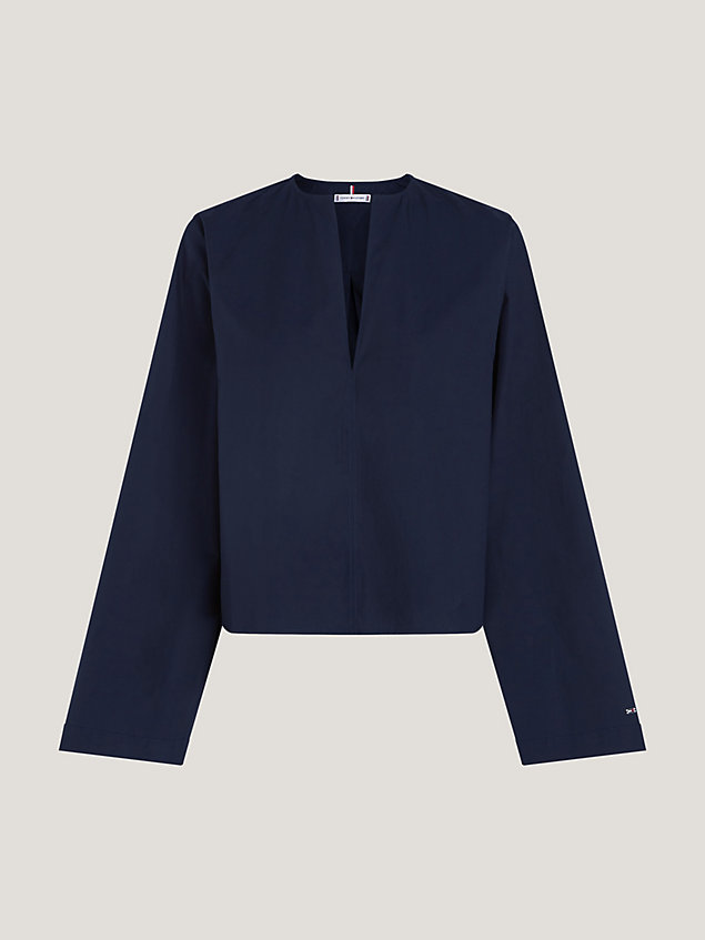 blue v-neck relaxed shirt for women tommy hilfiger