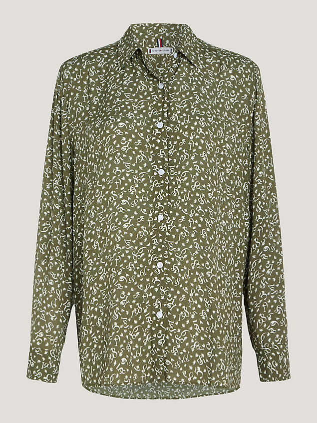 green relaxed fit krepp-hemd mit feder-print für damen - tommy hilfiger