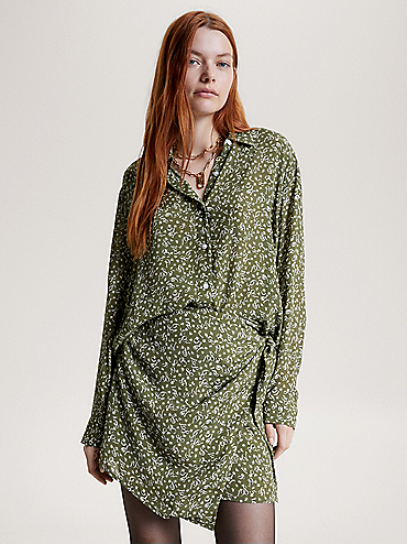 Feather Print Fit And Flare Dress | Green | Tommy Hilfiger