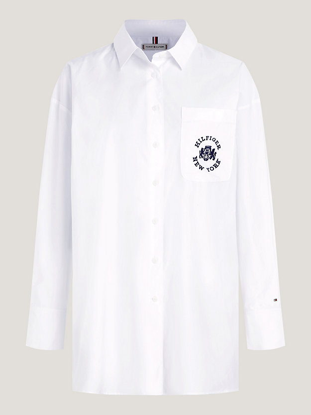 wit varsity oversized overhemd met opgestikte zak voor dames - tommy hilfiger