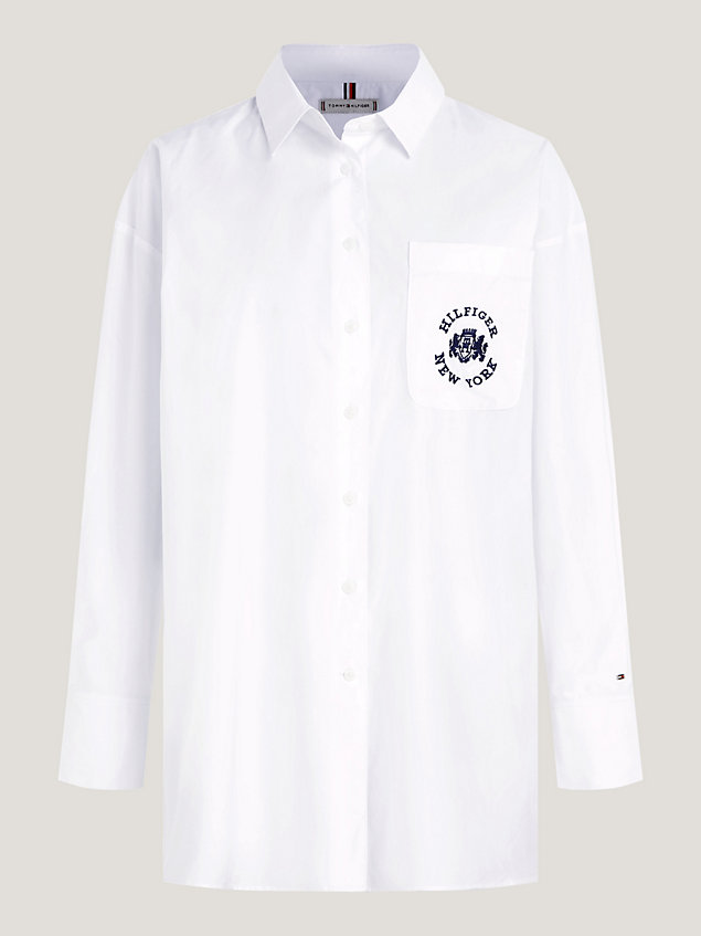 white varsity oversized overhemd met opgestikte zak voor dames - tommy hilfiger