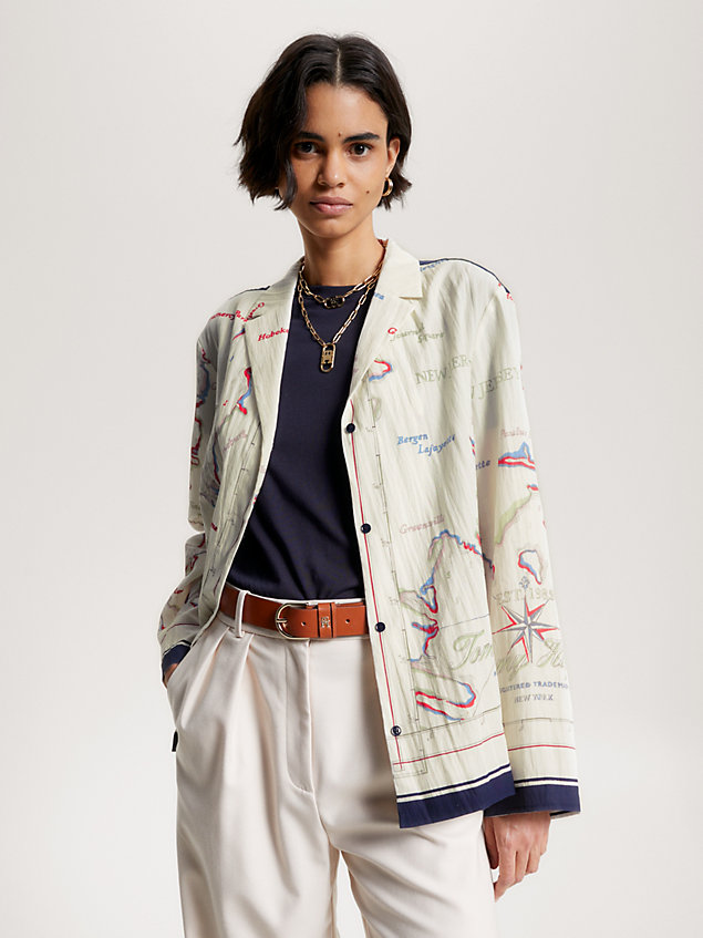 white scarf print relaxed fit shirt for women tommy hilfiger