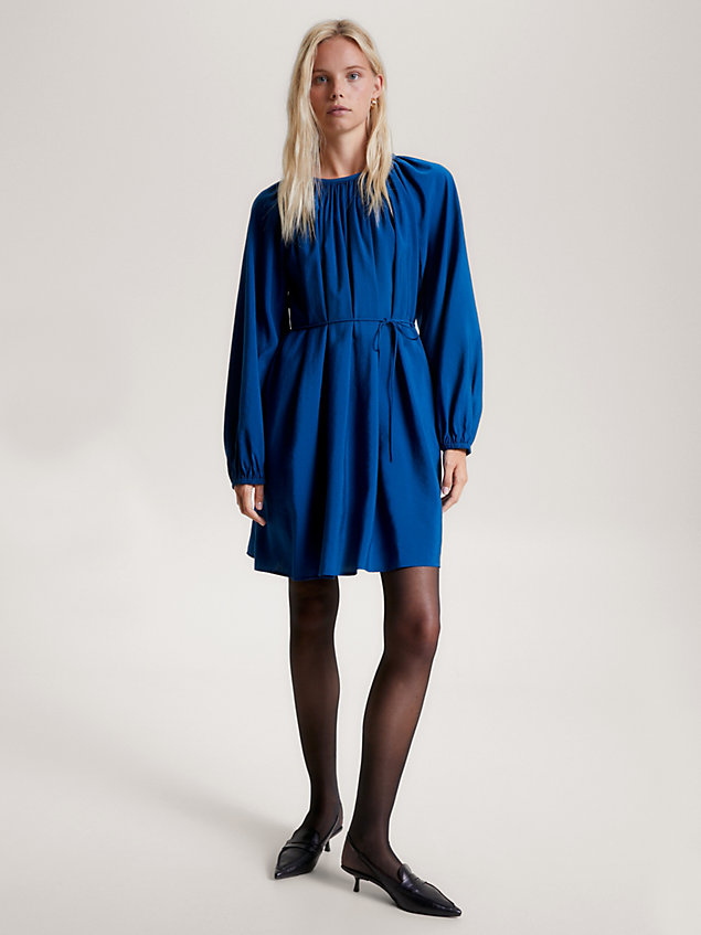 blue textured long sleeve fit and flare dress for women tommy hilfiger