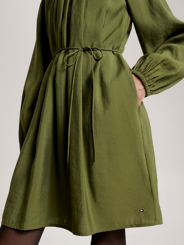 green strukturiertes knielanges fit-and-flare-langarm-kleid für damen - tommy hilfiger