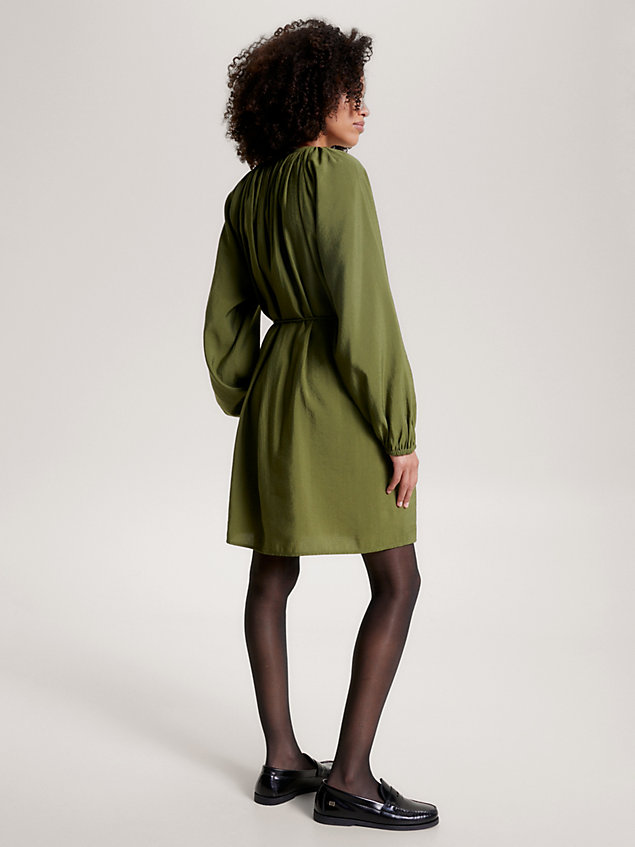 green strukturiertes knielanges fit-and-flare-langarm-kleid für damen - tommy hilfiger