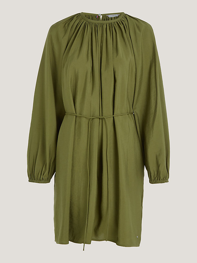 green knielange fit and flare-jurk met lange mouwen en reliëf voor dames - tommy hilfiger