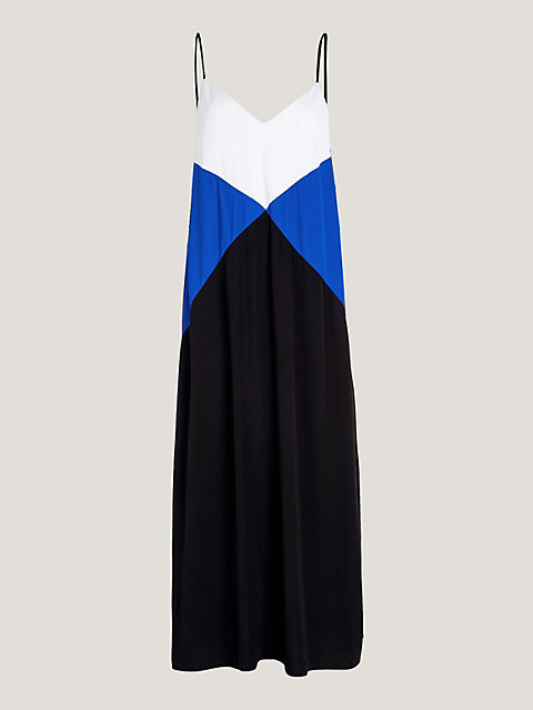 blue argyle relaxed colour-blocked maxi slip dress for women tommy hilfiger