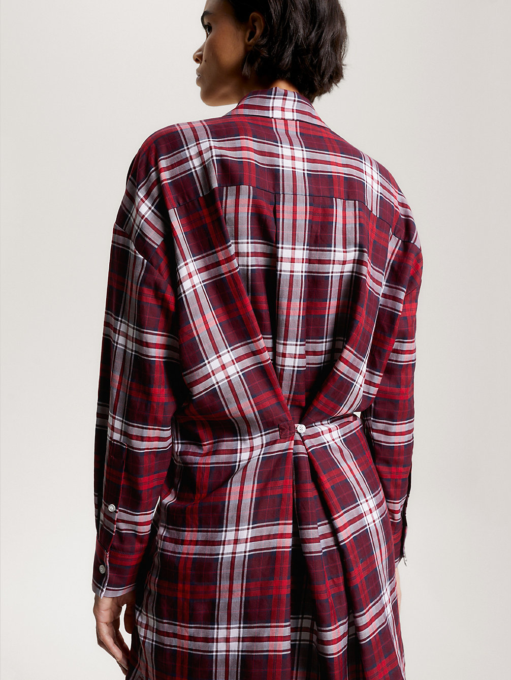 robe-chemise oversize tartan red pour femmes tommy hilfiger