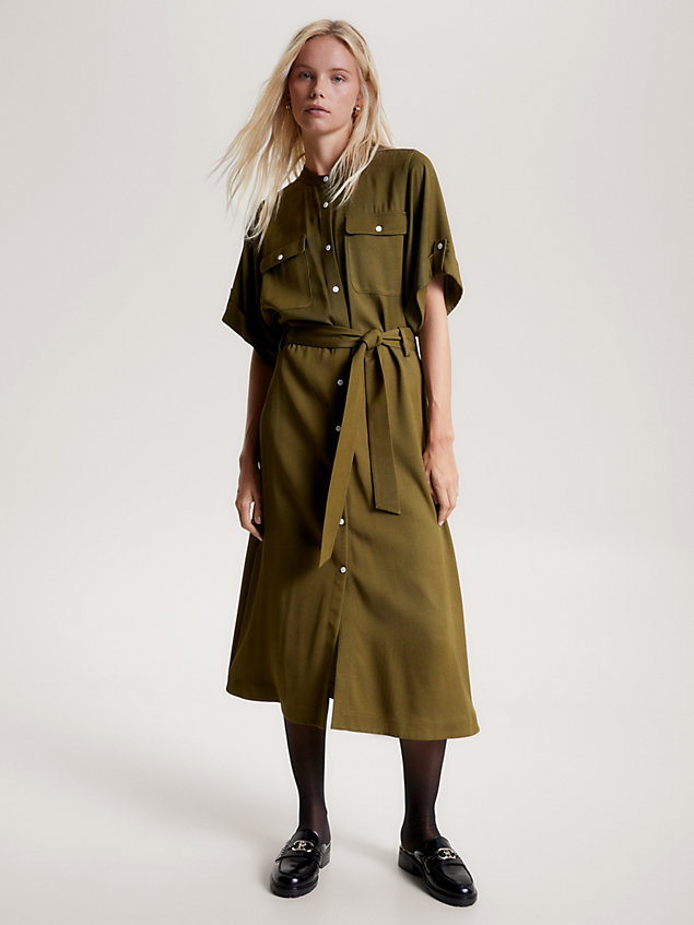 green relaxed fit midi shirt dress for women tommy hilfiger