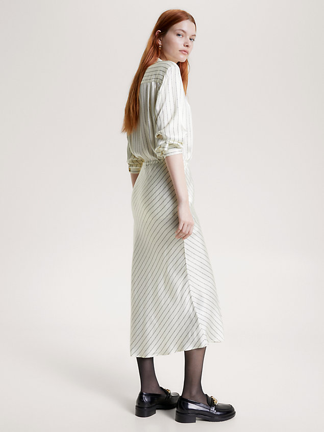 white stripe satin bodycon midi skirt for women tommy hilfiger