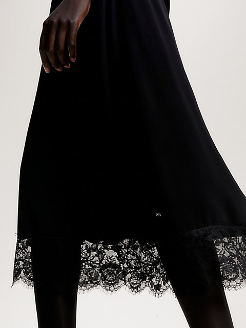 black floral lace trim midi skirt for women tommy hilfiger