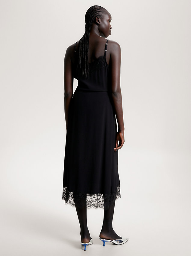 black floral lace trim midi skirt for women tommy hilfiger