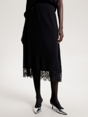 Full Floral Lace Midi Skirt in Black