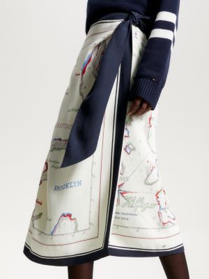 Scarf Print Midi Wrap Skirt White Tommy Hilfiger