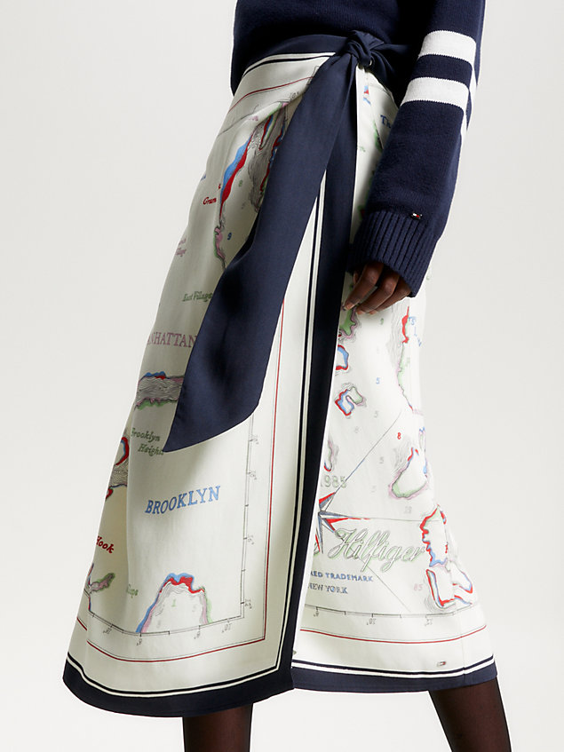 white scarf print midi wrap skirt for women tommy hilfiger