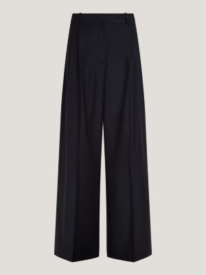 Pleated Wide Leg Trousers | Black | Tommy Hilfiger
