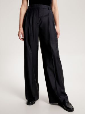 Pleated Wide Leg Trousers, Black