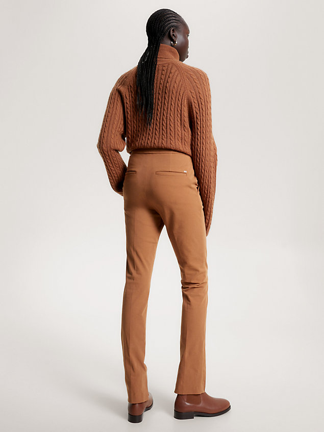 brown gabardine slim trousers for women tommy hilfiger