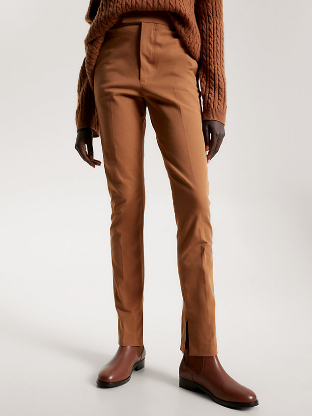 brown gabardine slim trousers for women tommy hilfiger