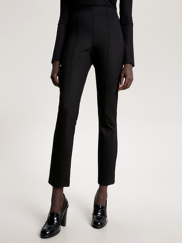 black elevated knit slim fit trousers for women tommy hilfiger