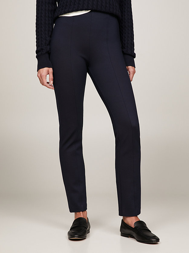 blue elevated knit slim fit trousers for women tommy hilfiger