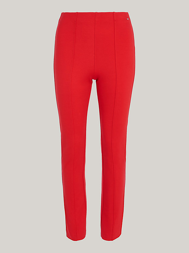 red elevated knit slim fit trousers for women tommy hilfiger