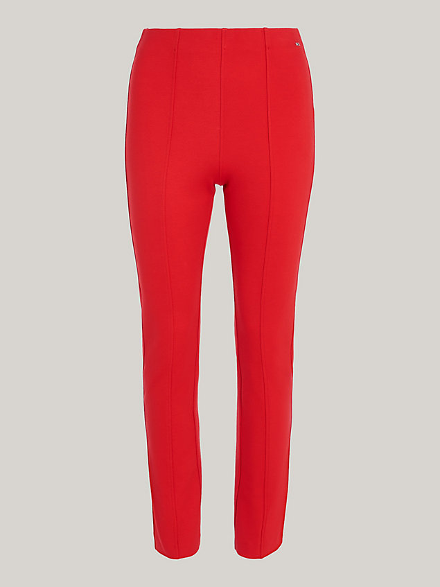 red elevated knit slim fit trousers for women tommy hilfiger