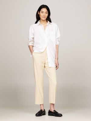 beige slim straight trousers for women tommy hilfiger