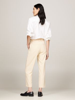 beige slim straight trousers for women tommy hilfiger