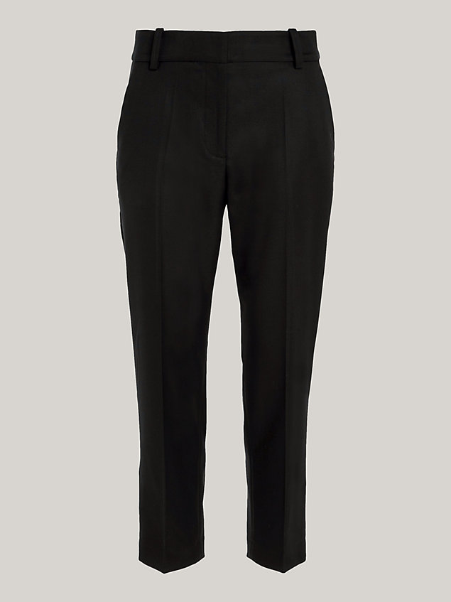 black slim fit straight broek met th-monogram voor dames - tommy hilfiger