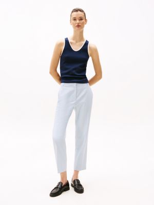 blue slim straight leg ankle trousers for women tommy hilfiger