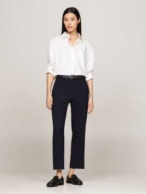 blue slim straight leg ankle trousers for women tommy hilfiger