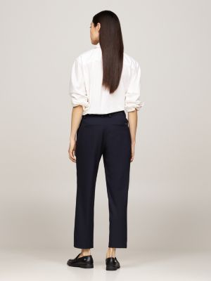 blue slim straight leg ankle trousers for women tommy hilfiger