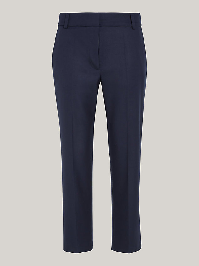 blue slim fit straight leg trousers for women tommy hilfiger