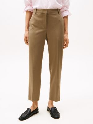 brown slim straight trousers for women tommy hilfiger