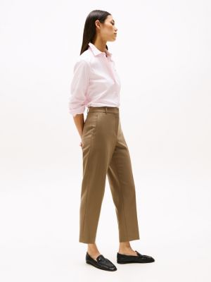 brown slim straight leg ankle trousers for women tommy hilfiger