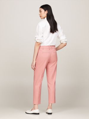 pink slim straight trousers for women tommy hilfiger